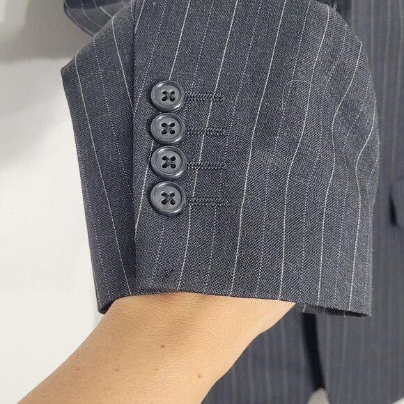 Bouet Men Black Gray Pinstripe 100% Wool Pockets Button Up Blazer Size 40R - Picture 3 of 15